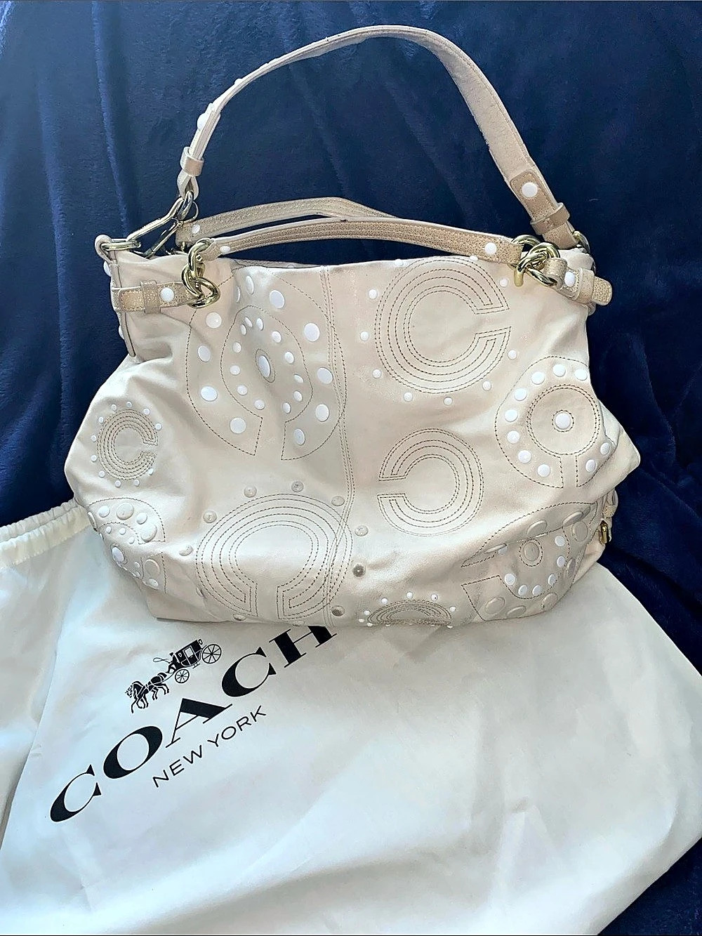 Coach Mia Soho Signature Studded Hobo Bag in Cream